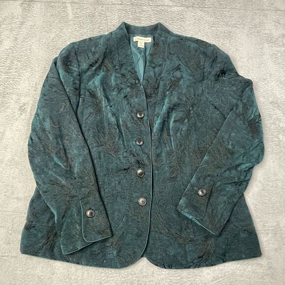 Coldwater Creek Tapestry Plus Size 1X Teal and Black Jacquard Corpcore Classic - Picture 2 of 14